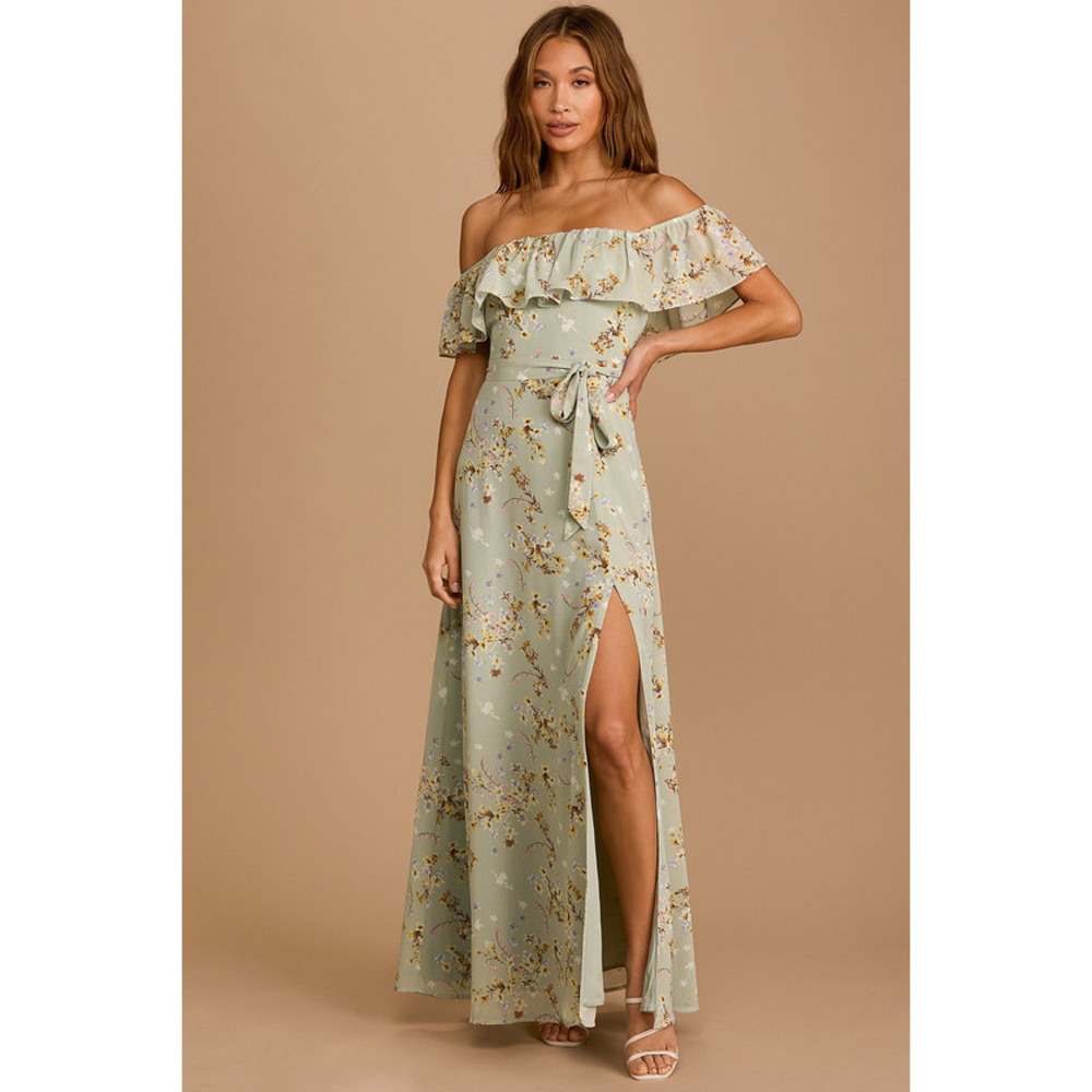 Lulu's Floral Off-Shoulder Maxi Dress in Sage Green